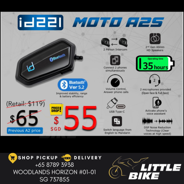 Id Id221 moto a2S / PRO motorcycle helmet intercom - Little Bike