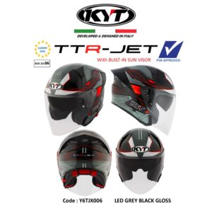 PSB Approved KYT TTR-JET LED Grey / black gloss Double visor Sun visor Motorcycle helmet