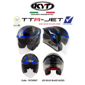 PSB Approved KYT TTR-JET LED blue / black gloss Double visor Sun visor Motorcycle helmet