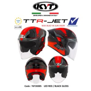 PSB Approved KYT TTR-JET LED Red / black gloss Double visor Sun visor Motorcycle helmet