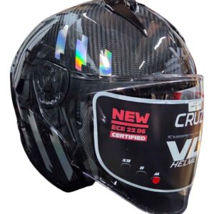 VLT CRUZA Gloss 3k Carbon Halo Silver Chrome Helmet ECE22.06